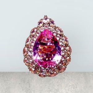 Oversized Simulated Pink Kunzite Sterling Silver Ring Sz 9.25